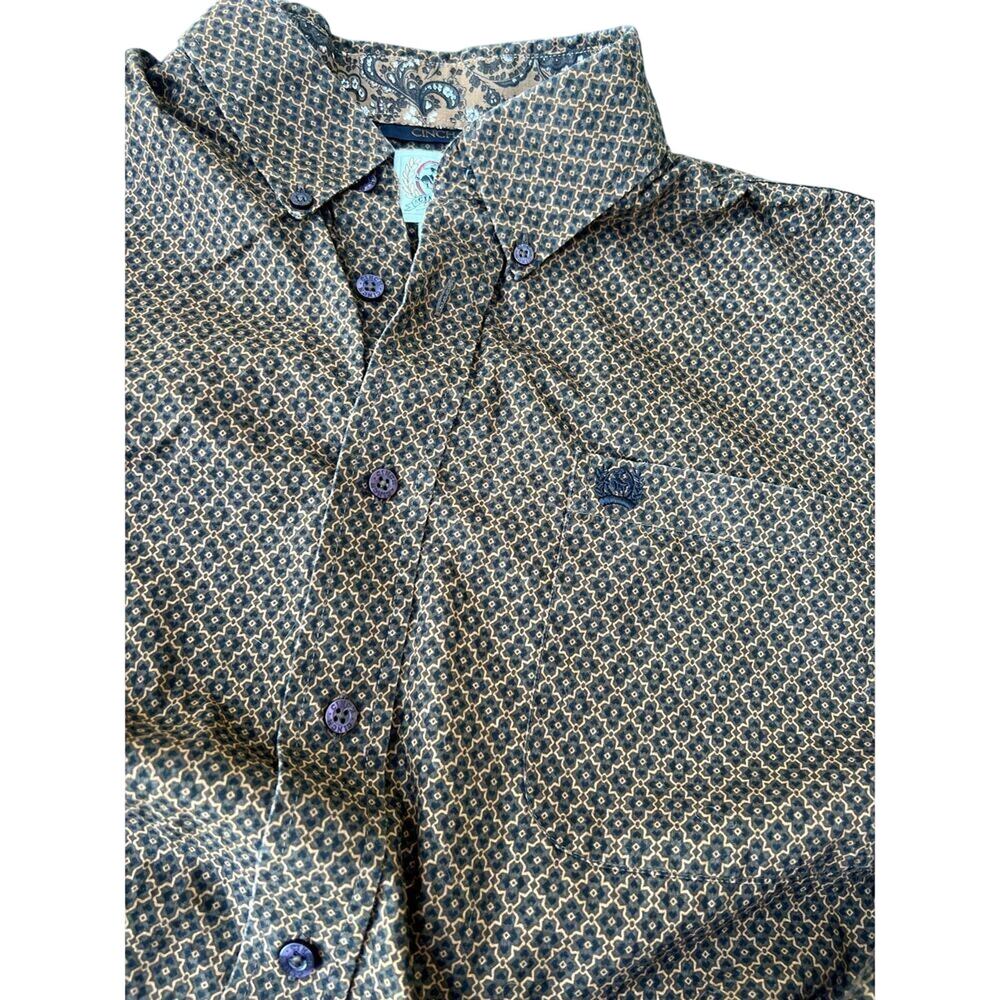 Cinch Western long sleeve button down cotton shirt, brown print, Men's M